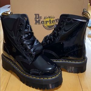 AUTH DR MARTENS MOLLY PATENT LACE-UP BOOTS
